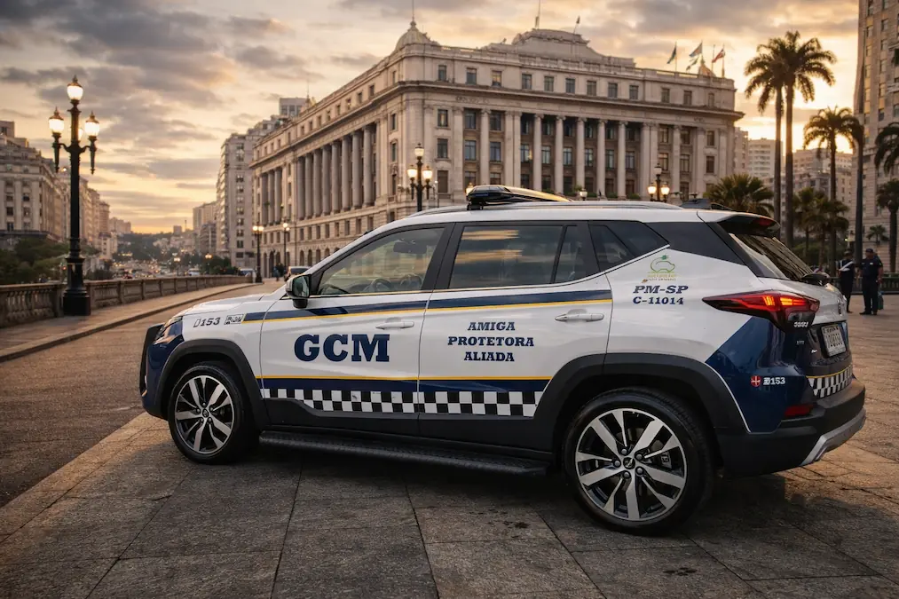Concurso GCM SP 2026: O Guia Definitivo para Vigilantes conquistarem as 500 vagas 2 Viatura da GCM SP estacionada no centro de São Paulo - Edital GCM SP 2026