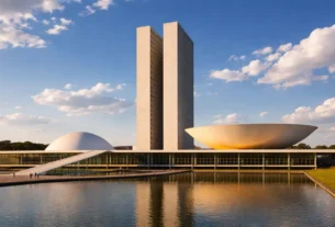 Edifício do Congresso Nacional em Brasília sob céu azul, sede da atuação da Polícia Legislativa Federal.