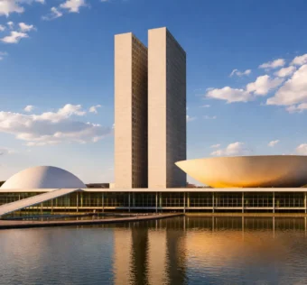 Edifício do Congresso Nacional em Brasília sob céu azul, sede da atuação da Polícia Legislativa Federal.