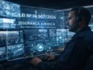Vigilante em central de monitoramento analisando o novo Estatuto da Segurança Privada Lei 14.967 e segurança jurídica.